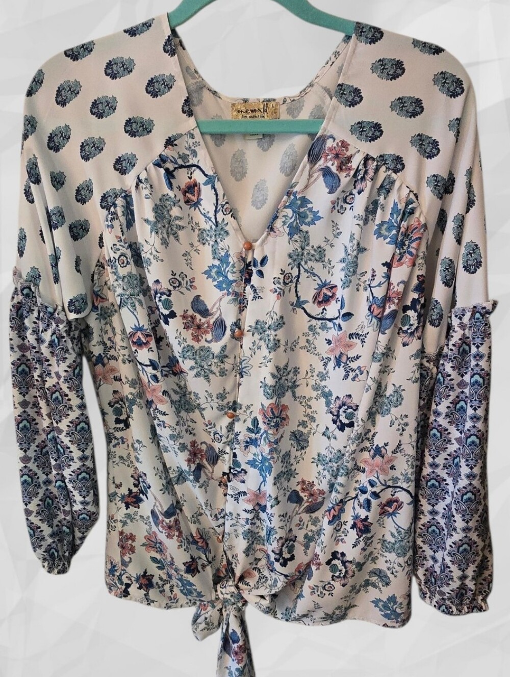 ONE WORLD Paisley & Floral Tie-Front Blouse